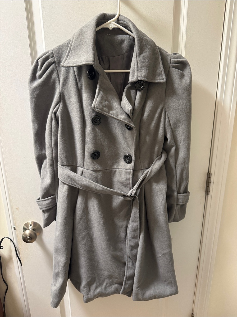 Women’s Gray Double-Breasted Belted Coat
